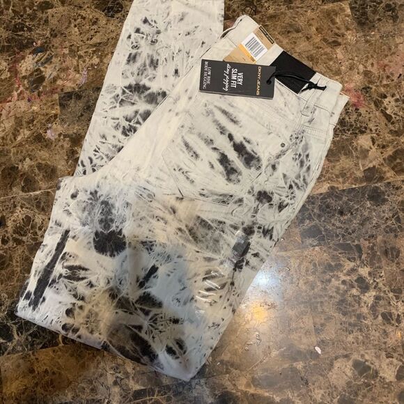 Dkny Denim - DKNY JEANS Charcoal- Ecru Tie-Dye Jeggings - Size 16W